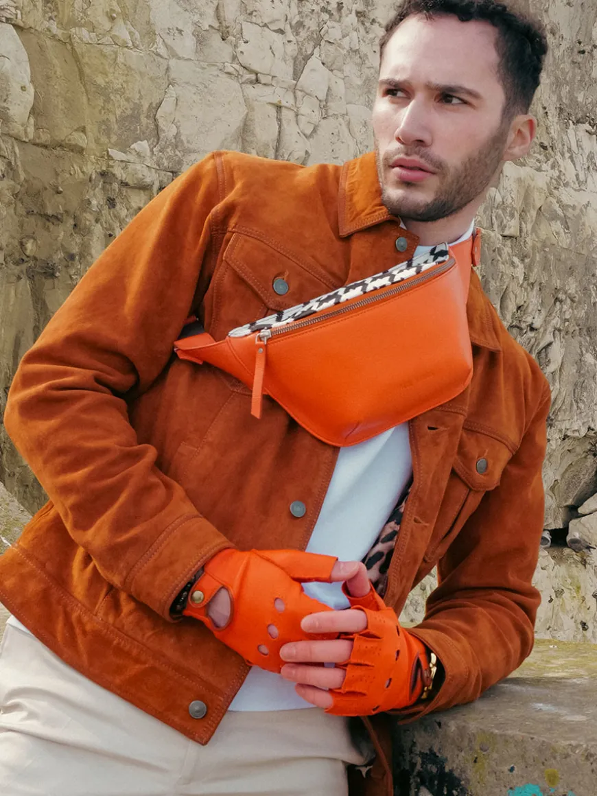 Mitaines Pilote Homme - Orange / Naturel